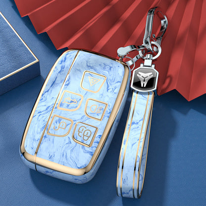 Carsine Land Rover Jaguar Car Key Case Gold Inlaid With Jade Blue / Key case + strap