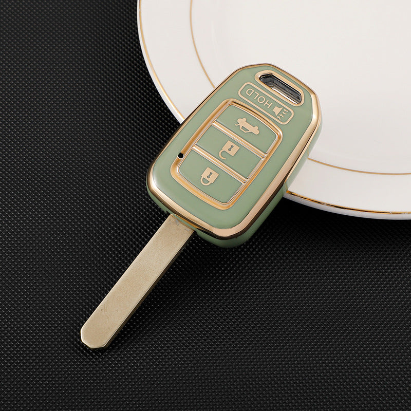 Carsine Honda Car Key Case Golden Edge green / 3+1 buttons
