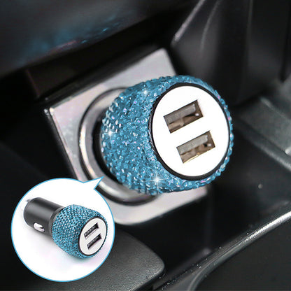Carsine Rhinestone car safety hammer USB charging head Blue