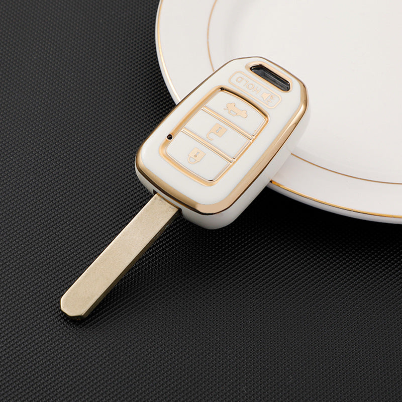 Carsine Honda Car Key Case Golden Edge white / 3+1 buttons