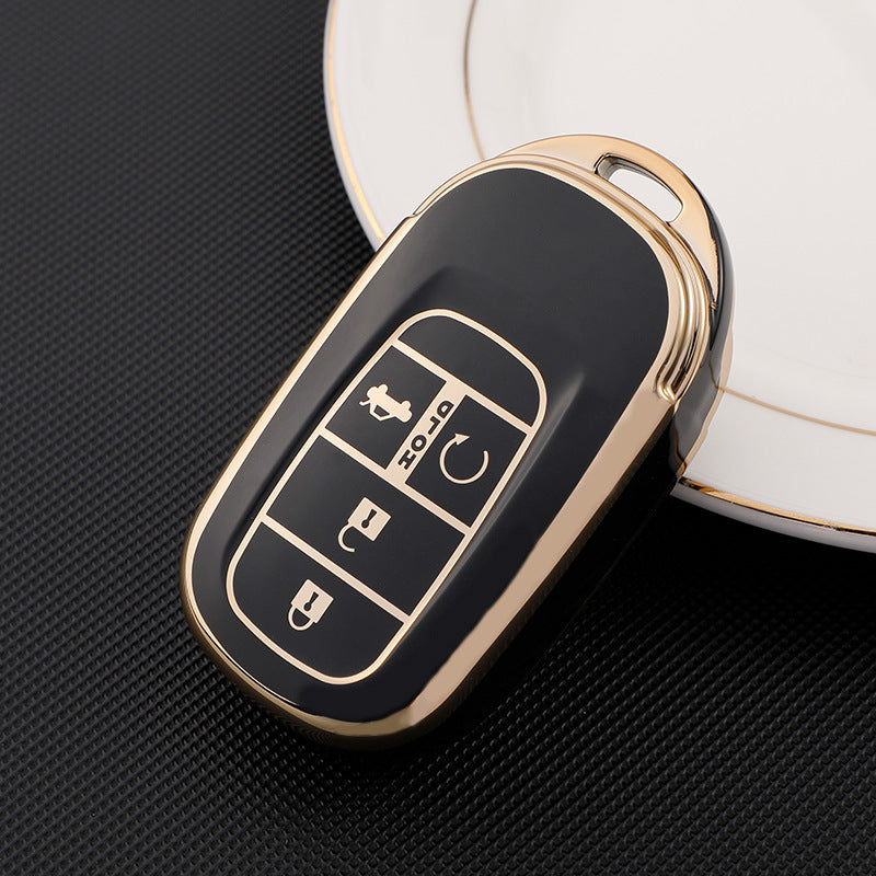 Carsine Honda Acura Car Key Case Golden Edge Black / 4 buttons