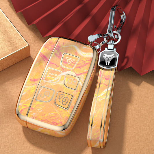 Carsine Land Rover Jaguar Car Key Case Gold Inlaid With Jade Yellow / Key case + strap