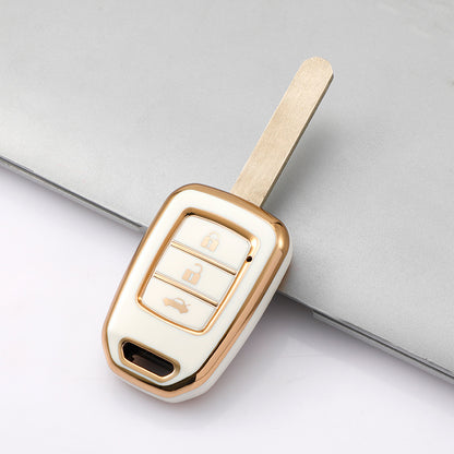 Carsine Honda Car Key Case Golden Edge white / 3 buttons