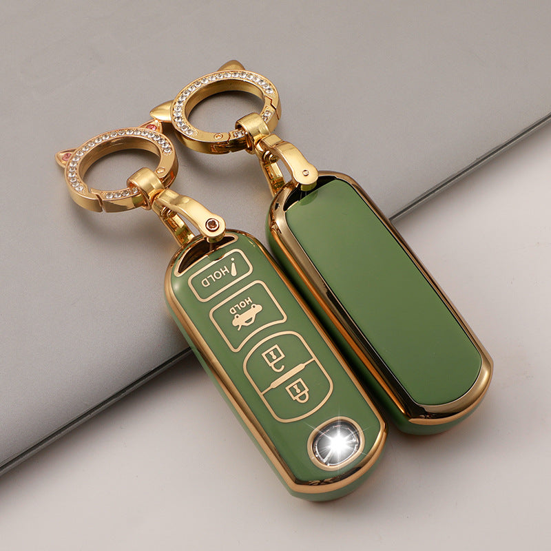 Carsine Mazda Toyota Car Key Case Golden Edge Green / Key case(no chain)