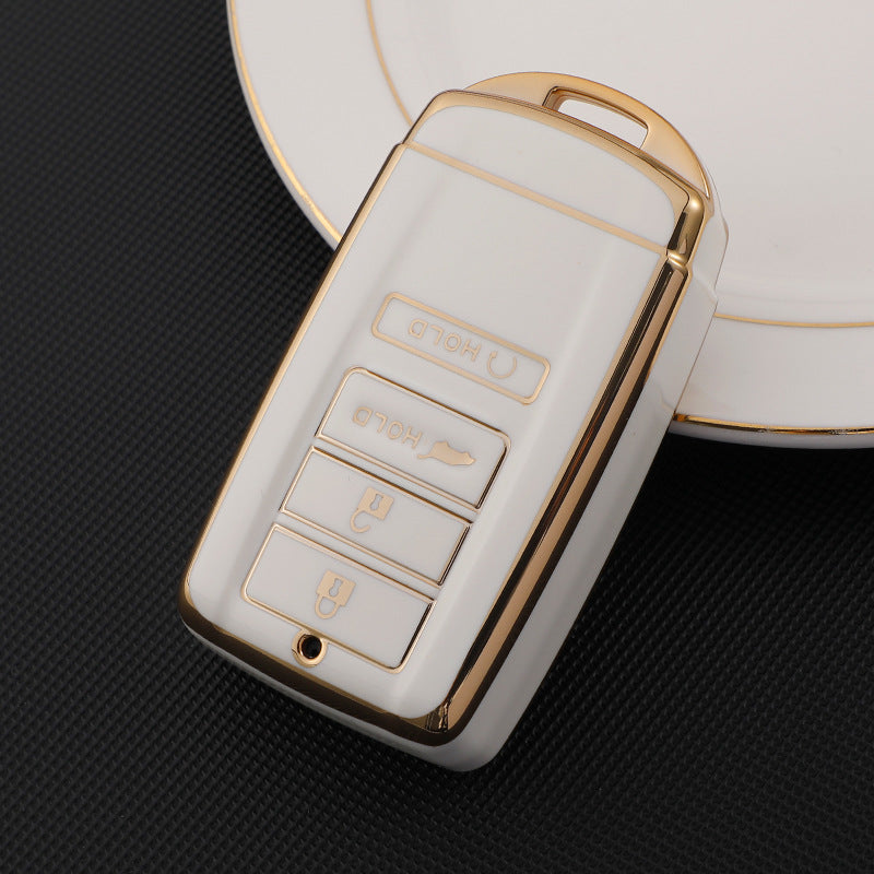 Carsine Honda Acura Car Key Case Golden Edge White / 4 buttons