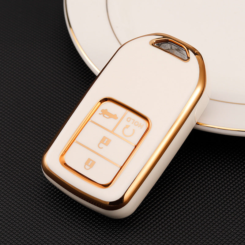 Carsine Honda Acura Car Key Case Golden Edge White / 4 buttons