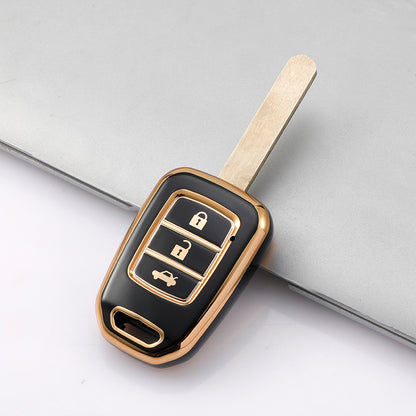 Carsine Honda Car Key Case Golden Edge black / 3 buttons