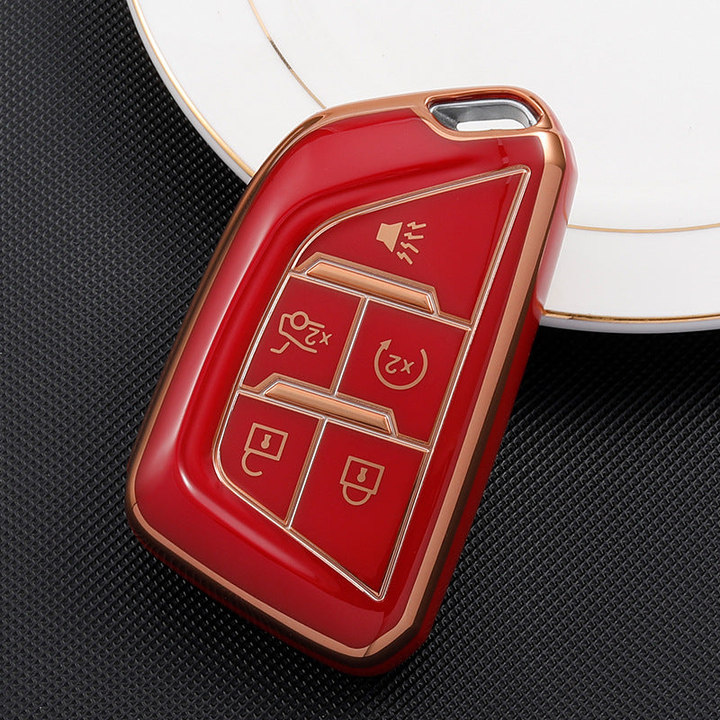 Carsine Cadillac Car Key Case Golden Edge 5 Buttons / Red / Key case