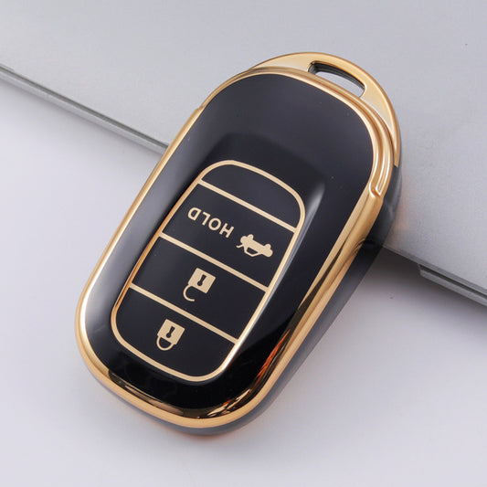 Carsine Honda Acura Car Key Case Golden Edge Black / 3 buttons