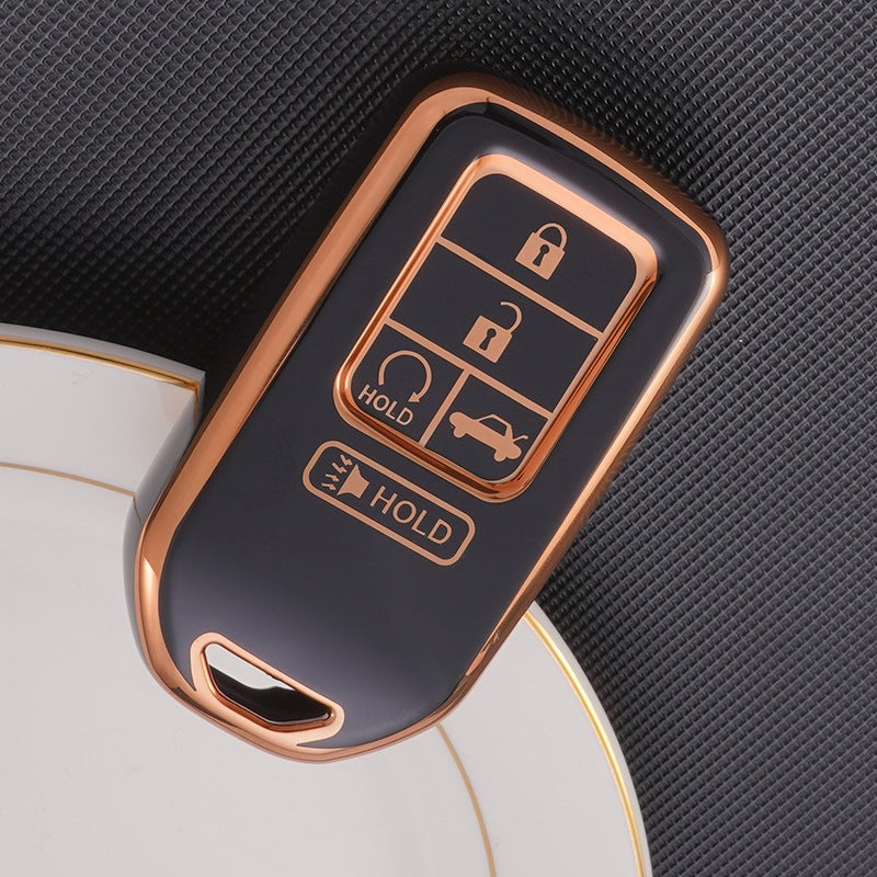 Carsine Honda Acura Car Key Case Golden Edge Black / 5 buttons