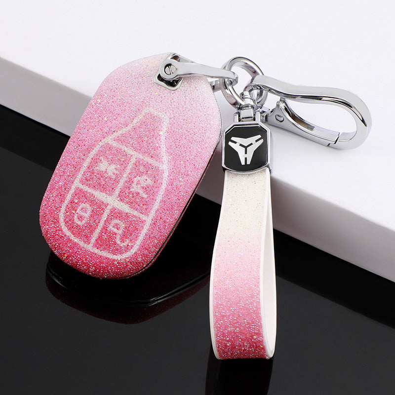 Carsine Maserati Car Key Case Rhinestones Pink / Key case + strap
