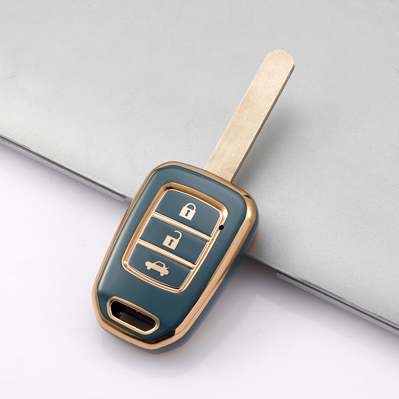 Carsine Honda Car Key Case Golden Edge grey / 3 buttons