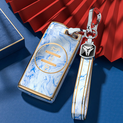 Carsine Chery Car Key Case Gold Inlaid With Jade Blue / Key case + strap