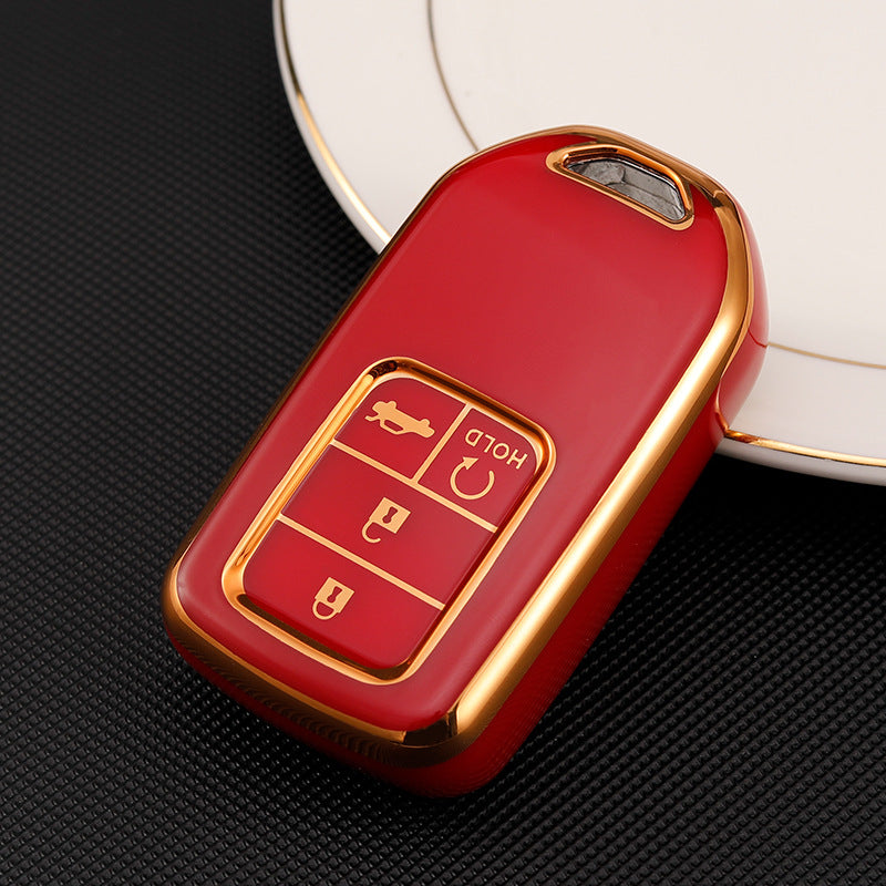 Carsine Honda Acura Car Key Case Golden Edge Red / 4 buttons