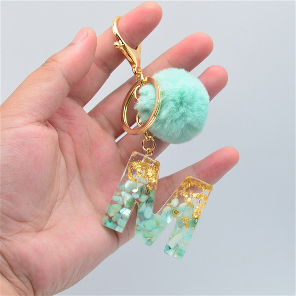 Green Pompom 26 Alphabets Keychain Carsine green-pompom-26-alphabets-keychain-carsine