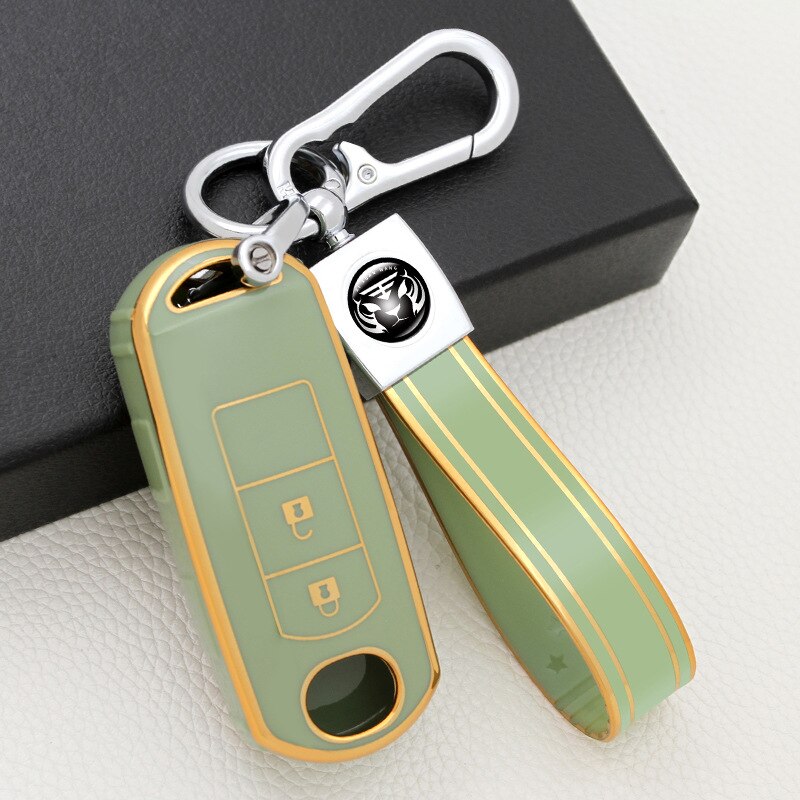 Carsine Mazda Car Key Case Golden Edge Green / Key case + strap