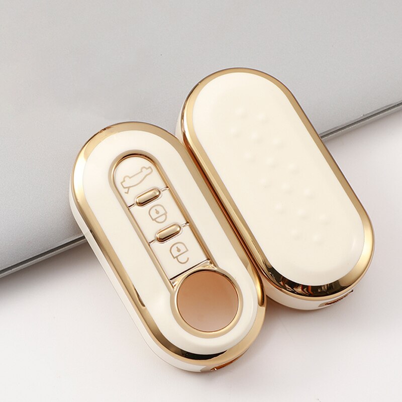 Carsine Fiat Car Key Case Golden Edge White / Key case