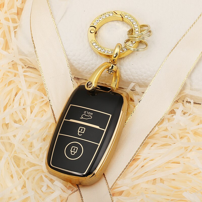 Carsine Kia Car Key Case Golden Edge Gold / Black / Key case + O chain