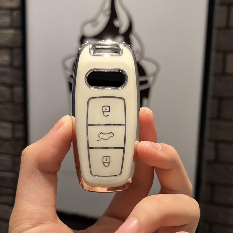Carsine Audi Car Key Cover Silver Edge White / Key case