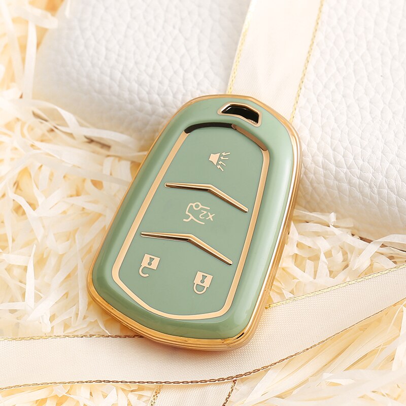 Carsine Cadillac Car Key Case Golden Edge 4 Buttons / Green / Key case