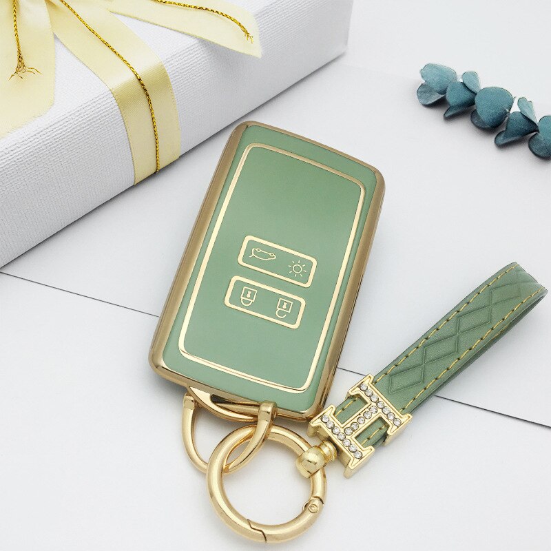 Carsine Renault Car Key Case Golden Edge Green / Key case + strap