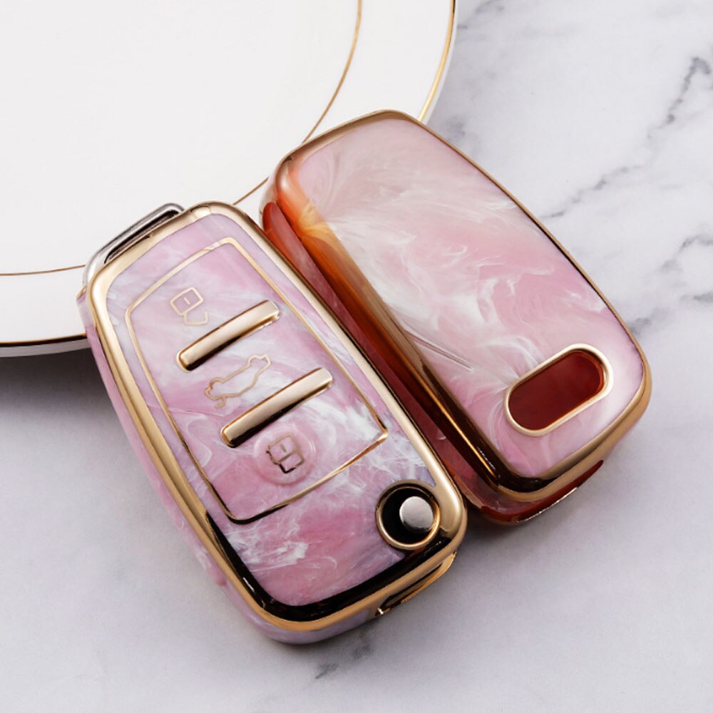 Carsine Audi Car Key Case Gold Inlaid With Jade pink