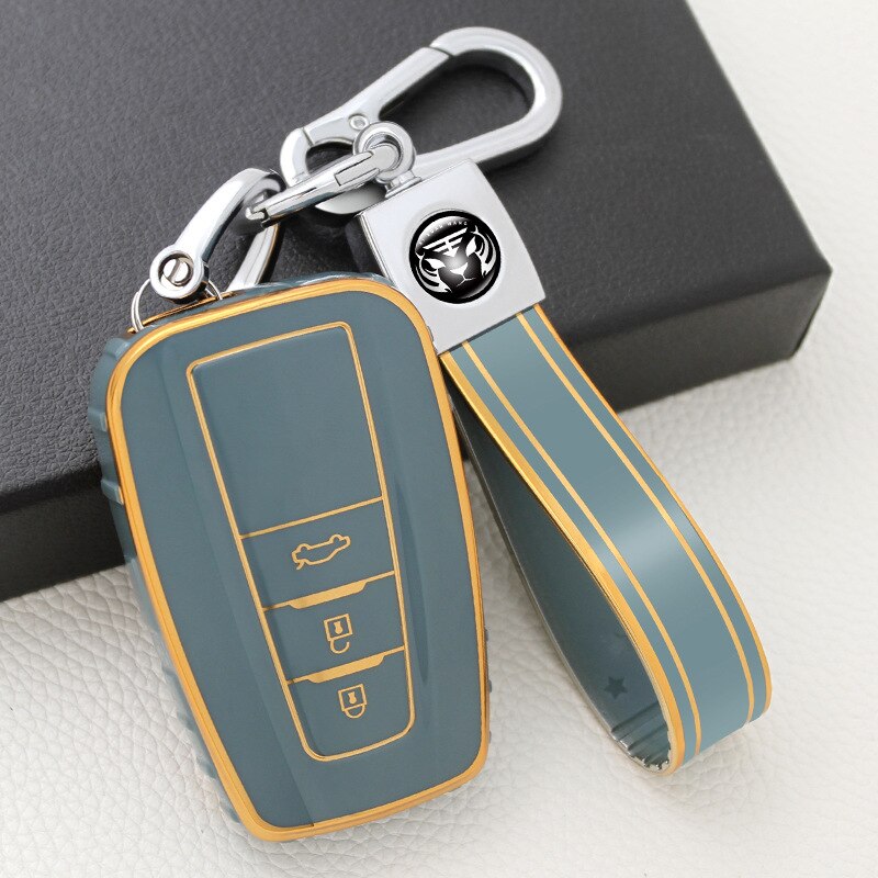 Carsine Toyota Car Key Case Golden Edge Grey / Key case + strap