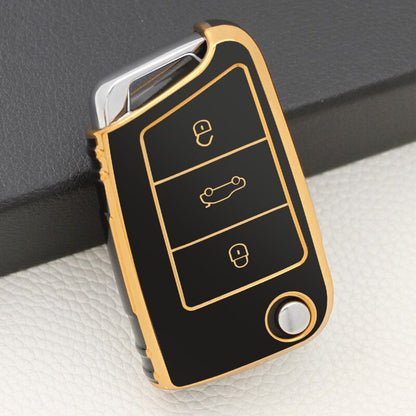 Carsine Volkswagen Car Key Case Golden Edge Black / Key case