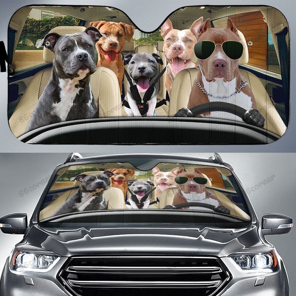 Carsine Pitbull Dog Family Car Sunshade