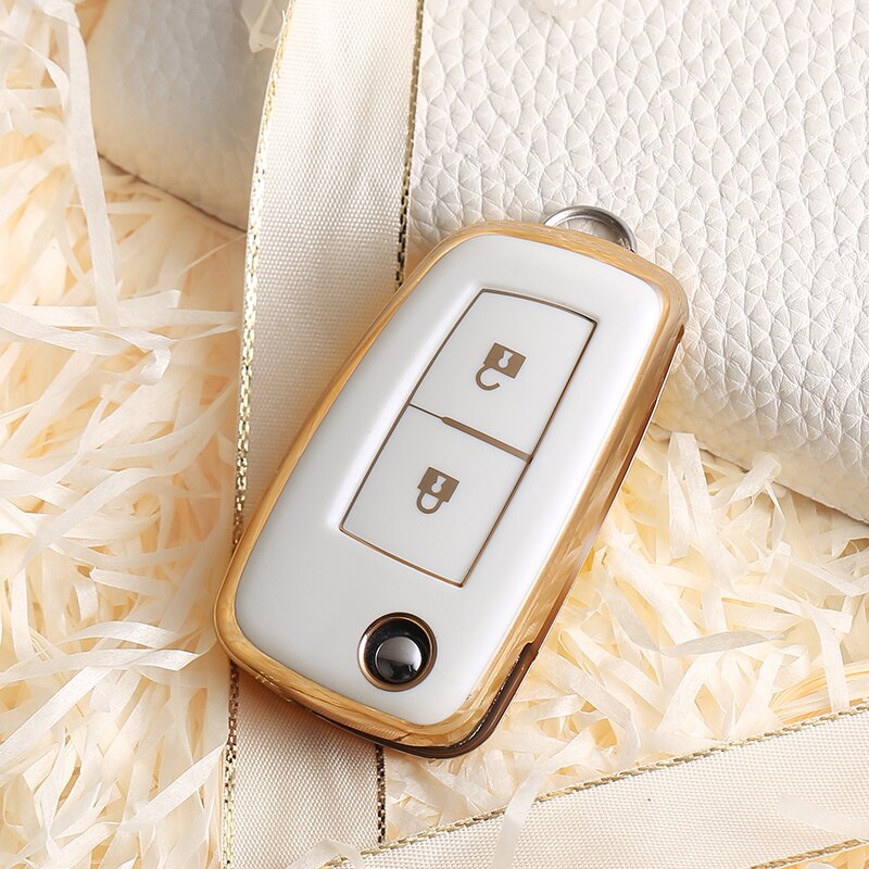 Carsine Nissan Car Key Case Golden Edge 2 Buttons / White / Key case