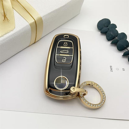 Carsine Volkswagen Car Key Case Rhinestones Keychain Black / Key case + O chain
