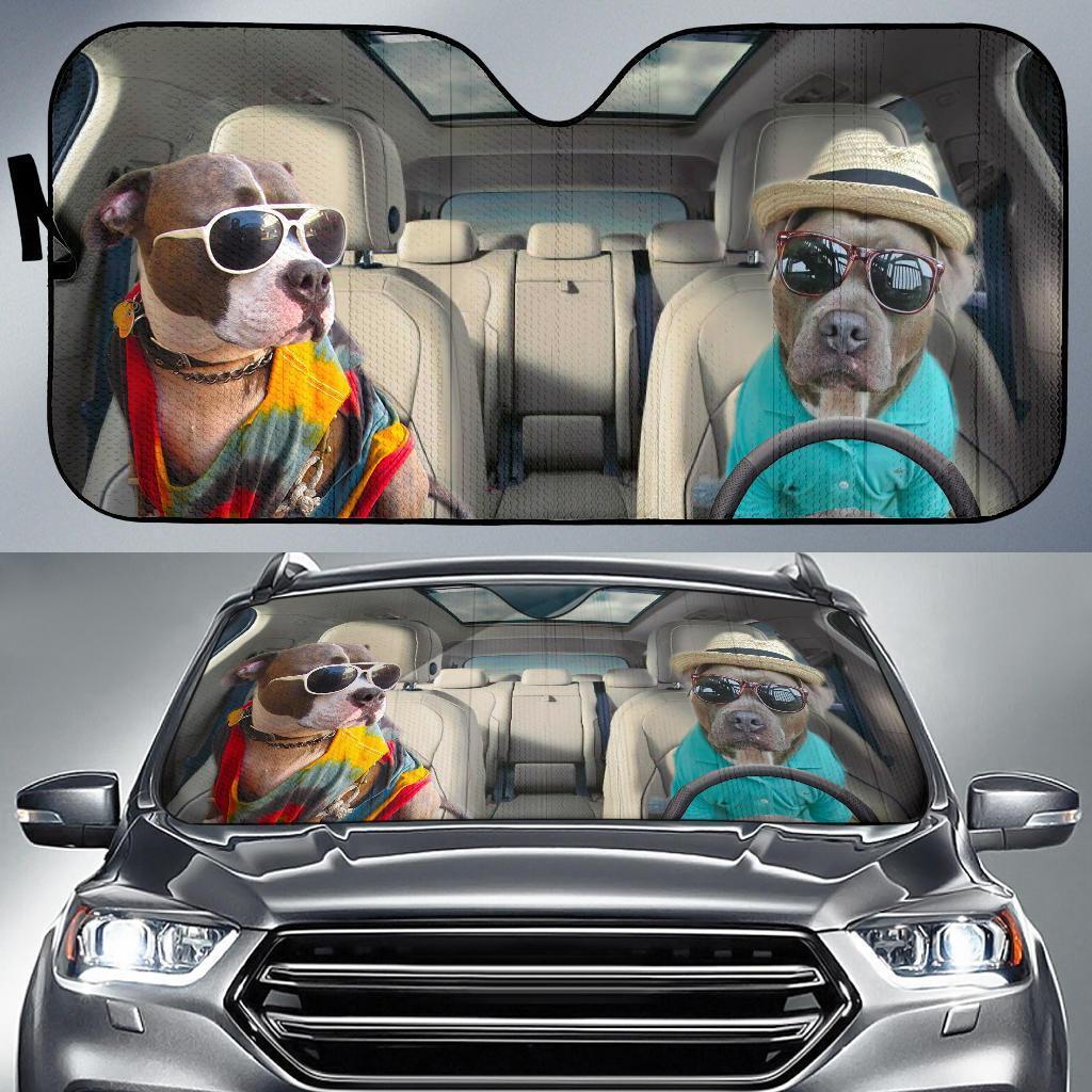 Carsine Pitbull Dog Family Car Sunshade