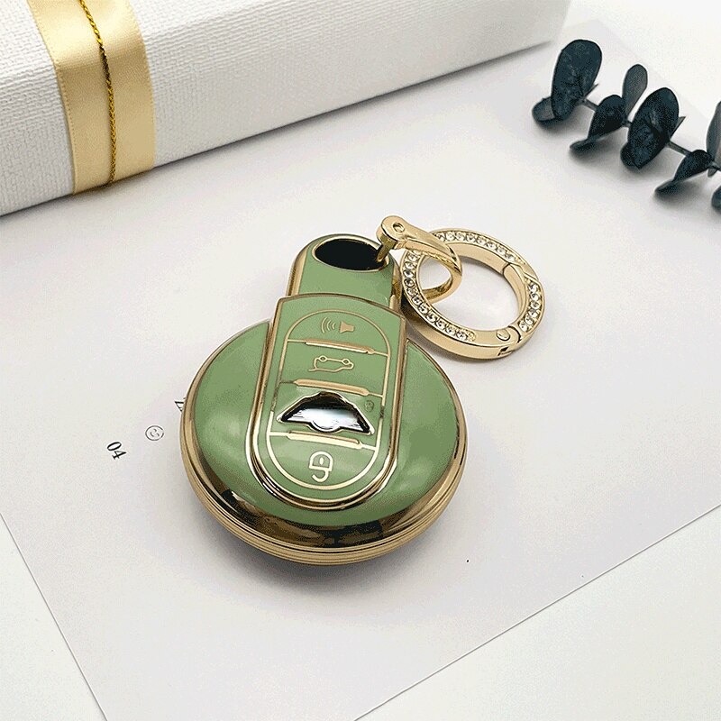 Carsine BMW Mini Car Key Case Golden Edge Green / Key case + O chain