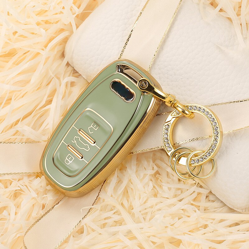 Carsine Audi Car Key Case Golden Edge Green / Key case + O chain