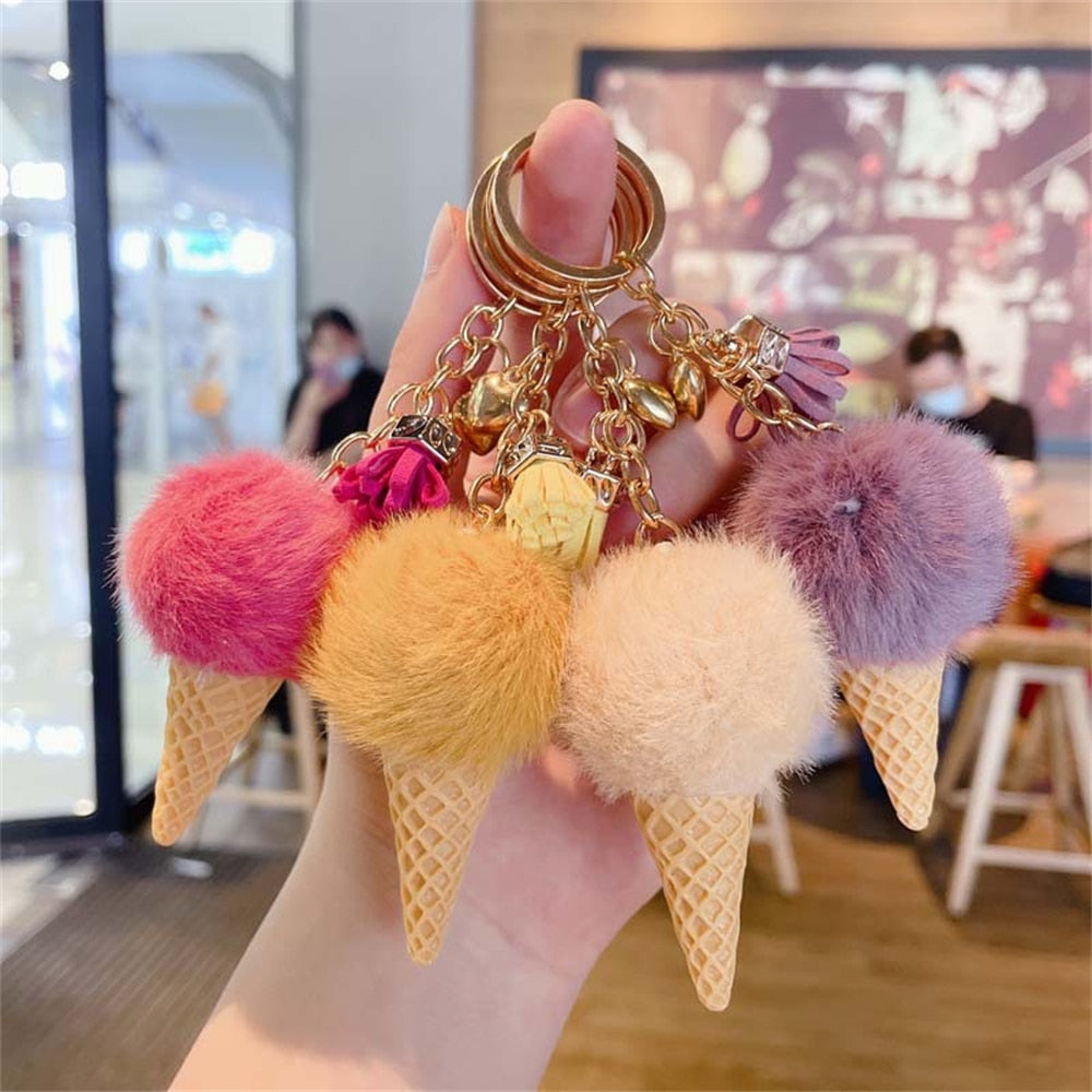 Carsine Ice Cream Plush Ball Keychain