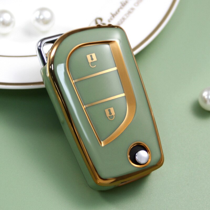 Carsine Toyota Car Key Case Golden Edge 2 Buttons / Green / Key case