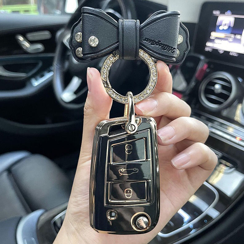 Carsine Volkswagen Car Key Case Golden Edge Black / Key case + B chain