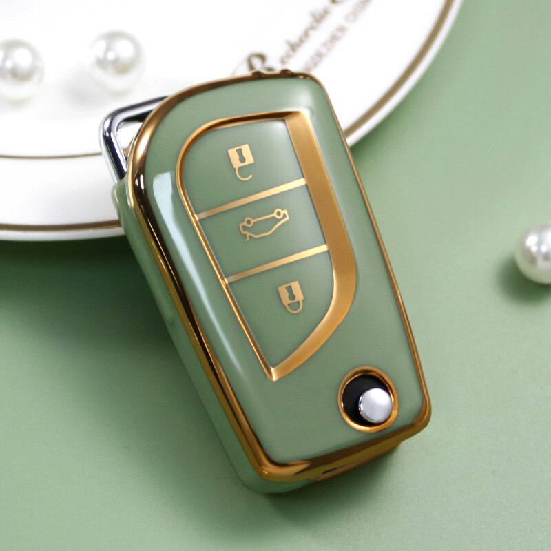 Carsine Toyota Car Key Case Golden Edge 3 Buttons / Green / Key case