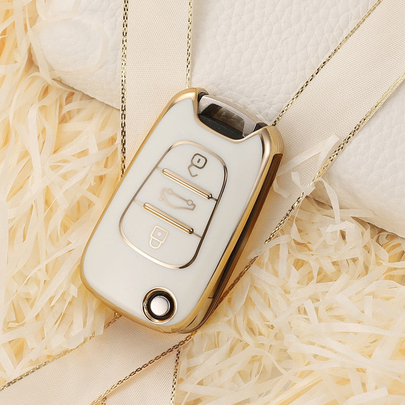 Carsine Kia Car Key Cover Silver Edge Gold / White / Key case
