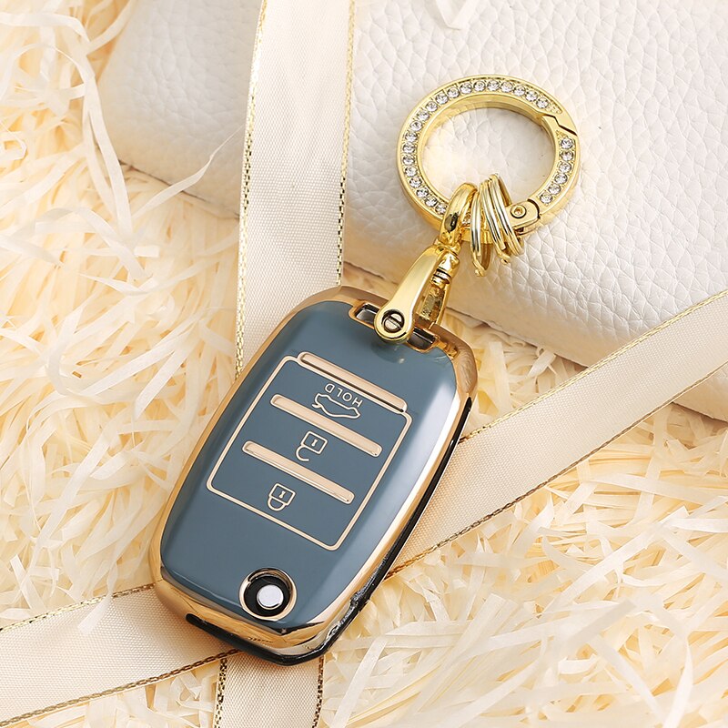 Carsine Kia Car Key Case Golden Edge Grey / Key case + O chain