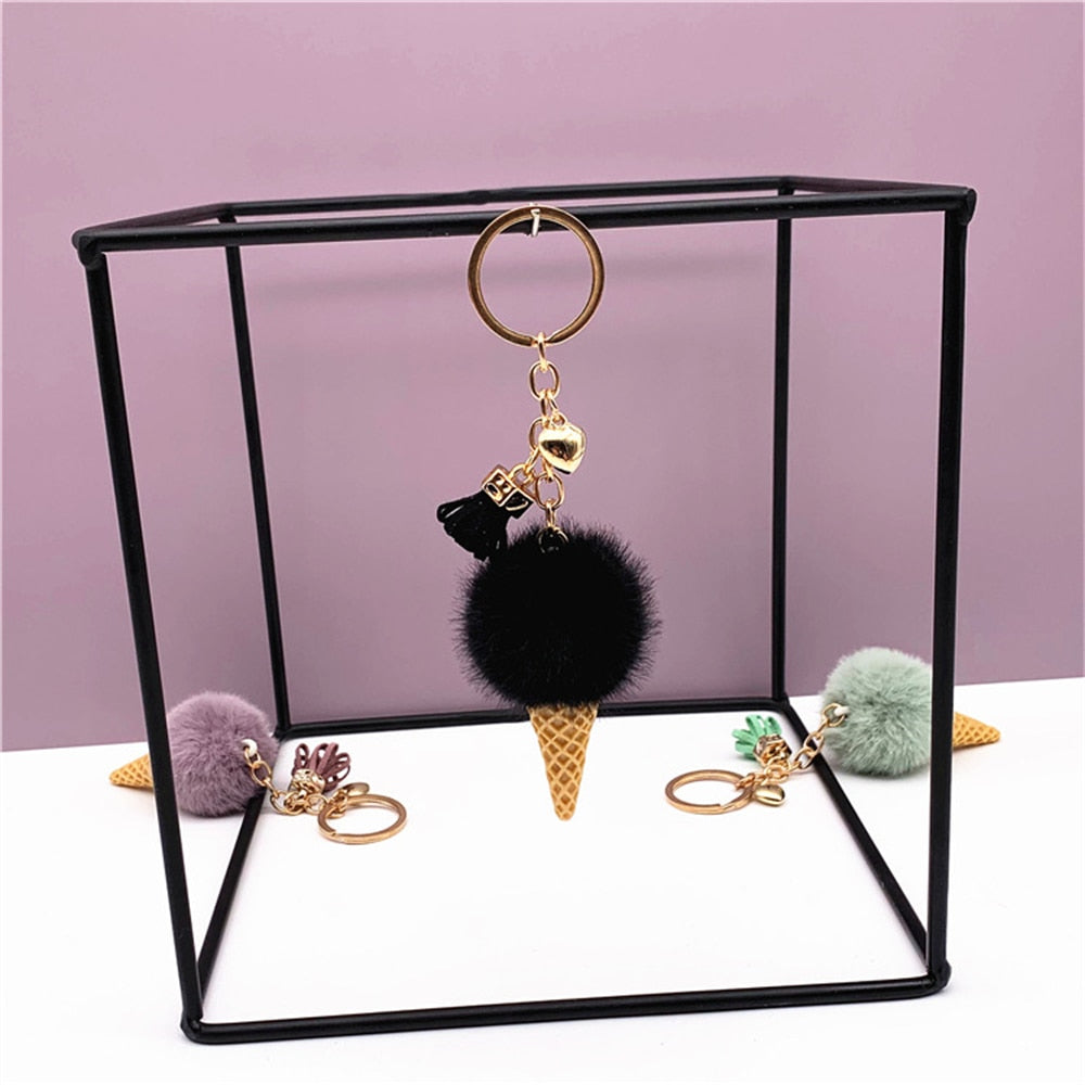 Carsine Ice Cream Plush Ball Keychain Black