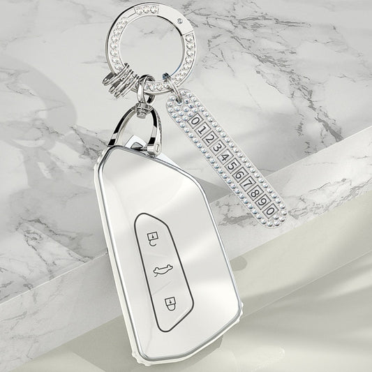 Carsine Volkswagen Car Key Case Rhinestones Keychain White / Key case + strap