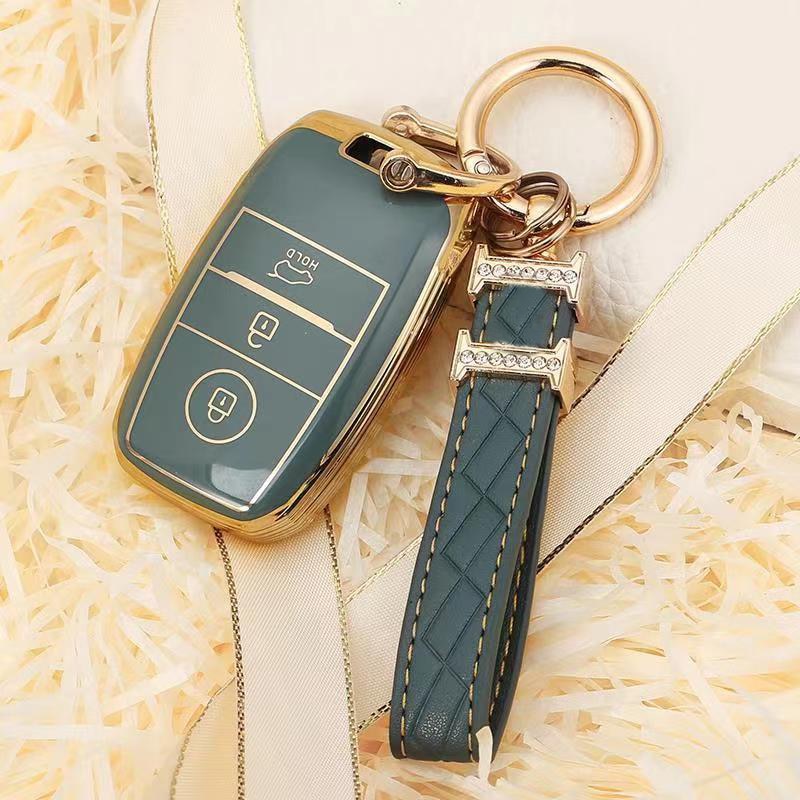 Carsine Kia Car Key Case Golden Edge Gold / Grey / Key case + strap