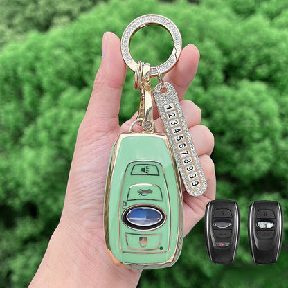 Carsine Subaru Car Key Case Golden Edge Green / Key case + O chain