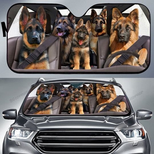 Carsine Pitbull Dog Family Car Sunshade