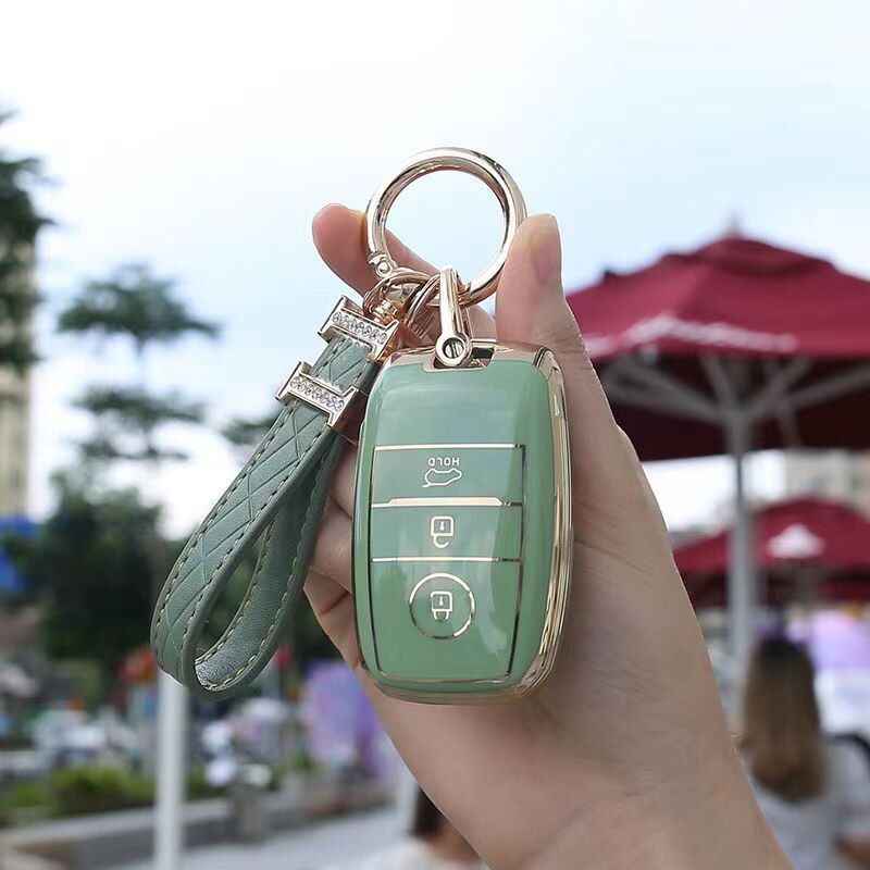 Carsine Kia Car Key Case Golden Edge Green / Key case + H chain