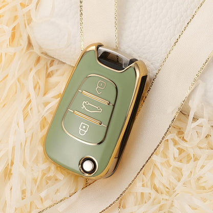 Carsine Kia Car Key Cover Silver Edge Gold / Green / Key case