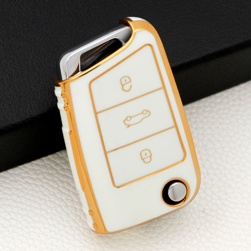 Carsine Volkswagen Car Key Case Golden Edge White / Key case