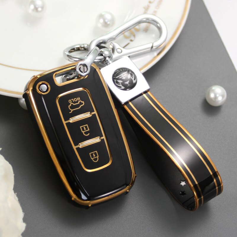 Carsine Kia Car Key Case Golden Edge Black / Key case + strap