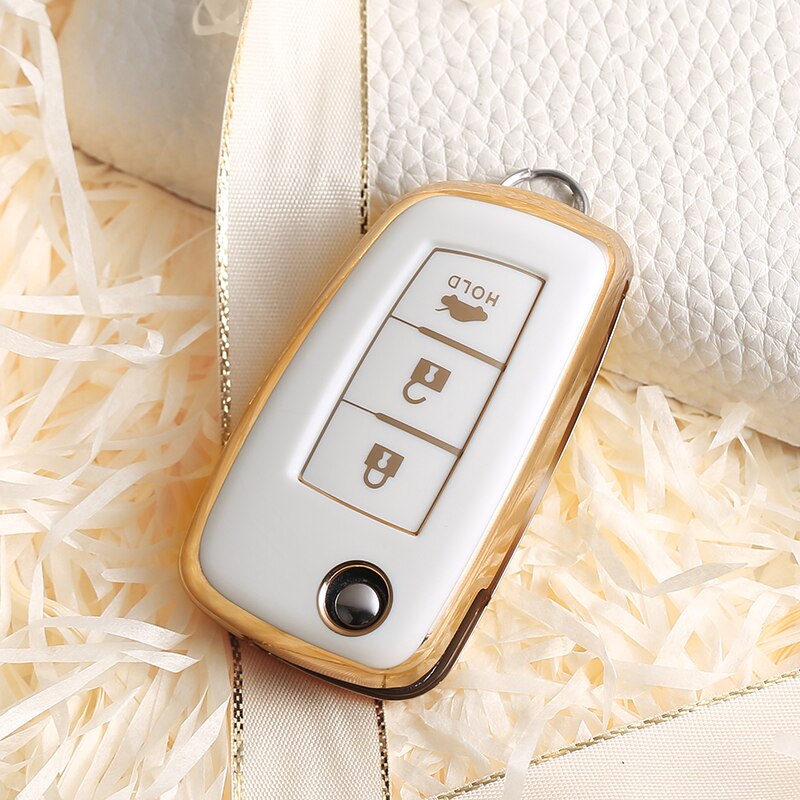 Carsine Nissan Car Key Case Golden Edge 3 Buttons / White / Key case
